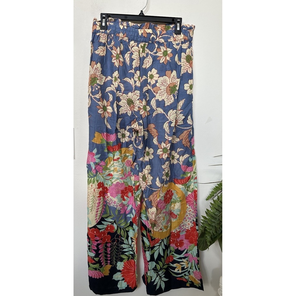 NEW Anthropologie Leilani Floral Wide Leg Pants Blue Boho Vibrant Trouser Sz M - Picture 5 of 7